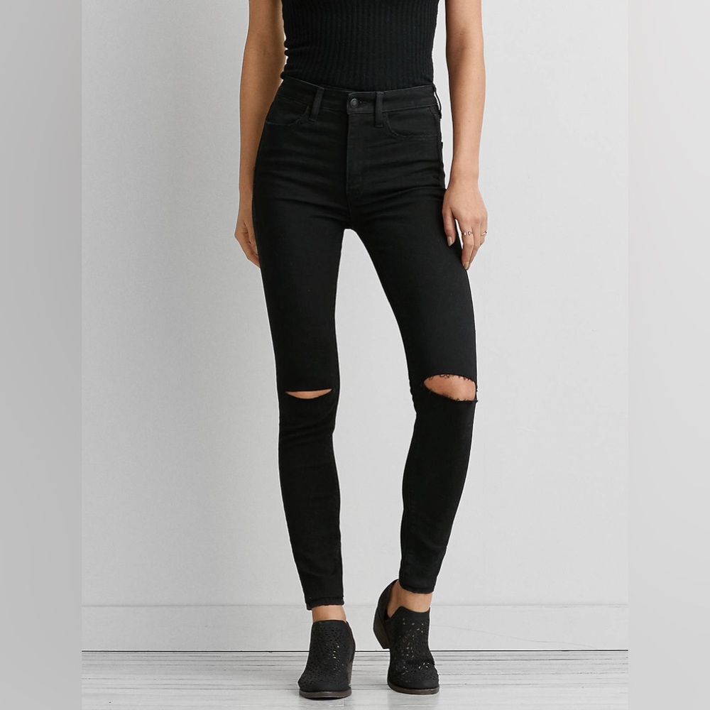 American Eagle Outfitters Super Hi-Rise Denim Jeans Stretch Jegging Black 2